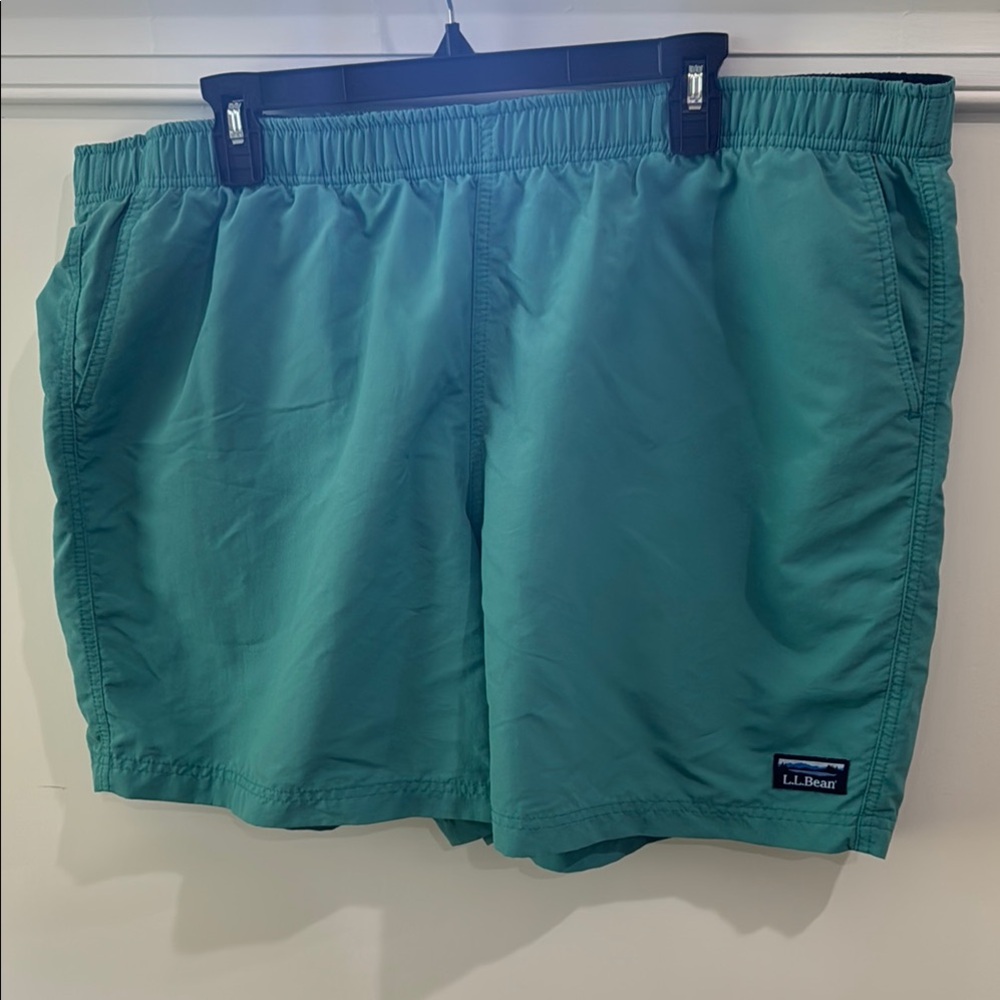 L.L. Bean Teal Swim Trunks Quick-Dry Elastic Waist 6” Inseam